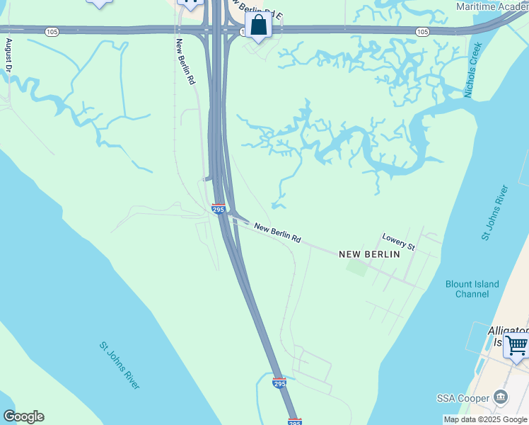 map of restaurants, bars, coffee shops, grocery stores, and more near 9530 New Berlin Court in Jacksonville