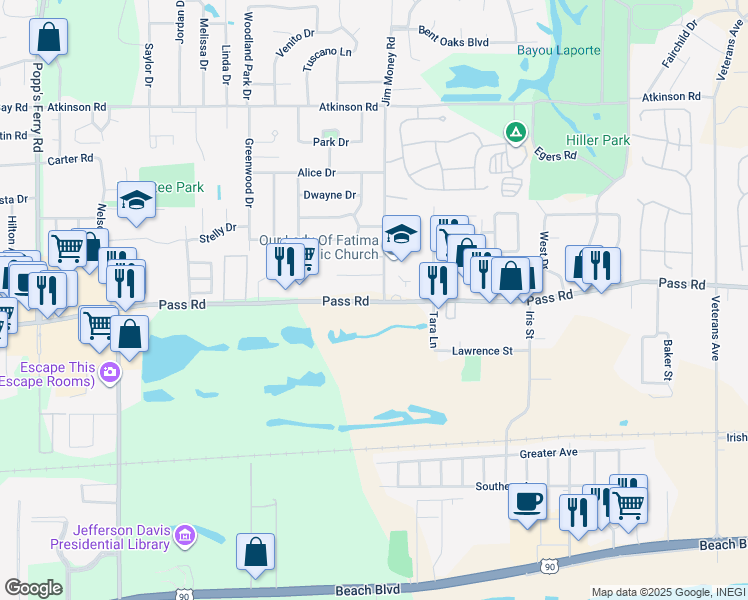 map of restaurants, bars, coffee shops, grocery stores, and more near in Biloxi