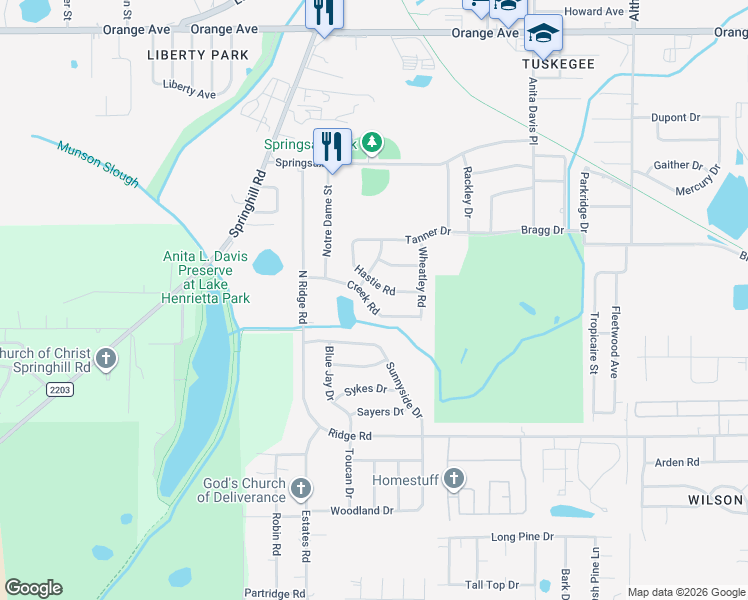 map of restaurants, bars, coffee shops, grocery stores, and more near 920 Creek Road in Tallahassee