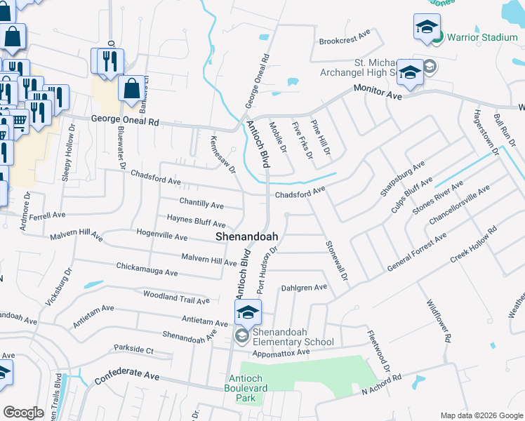 map of restaurants, bars, coffee shops, grocery stores, and more near in Shenandoah