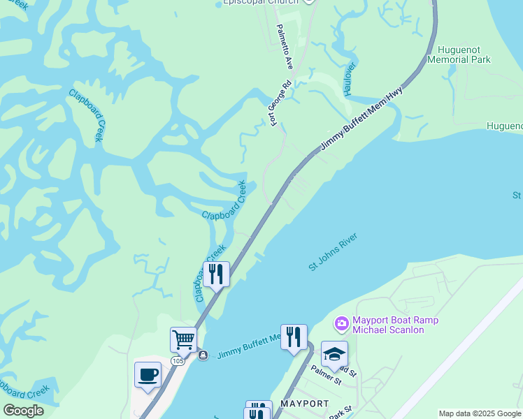 map of restaurants, bars, coffee shops, grocery stores, and more near 9953 Heckscher Drive in Jacksonville