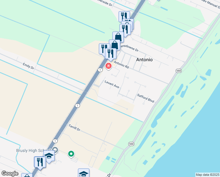 map of restaurants, bars, coffee shops, grocery stores, and more near 4850 Hilda Court in Port Allen
