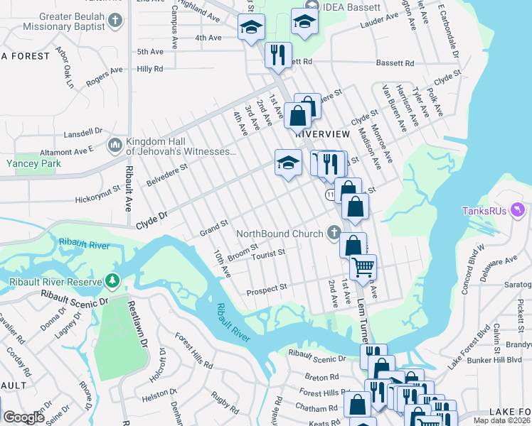 map of restaurants, bars, coffee shops, grocery stores, and more near 8931 5th Avenue in Jacksonville