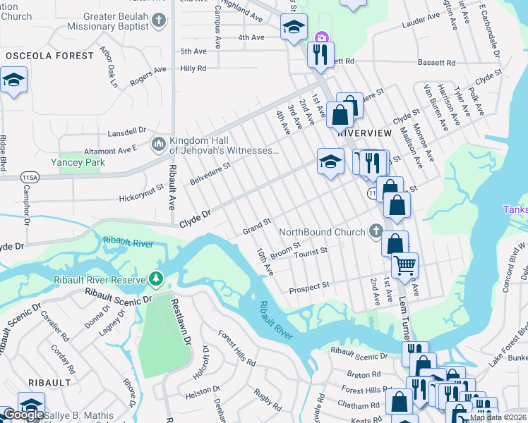 map of restaurants, bars, coffee shops, grocery stores, and more near 8968 8th Avenue in Jacksonville