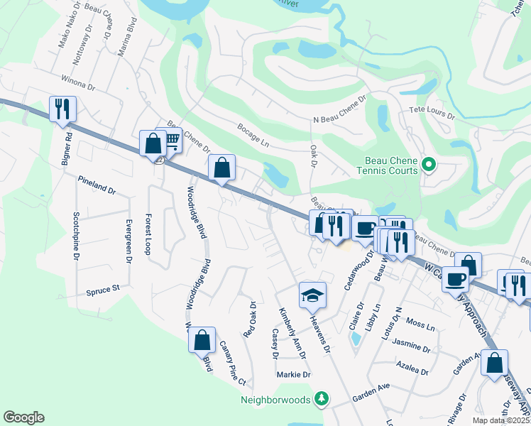 map of restaurants, bars, coffee shops, grocery stores, and more near 516 Elizabeth Drive in Mandeville