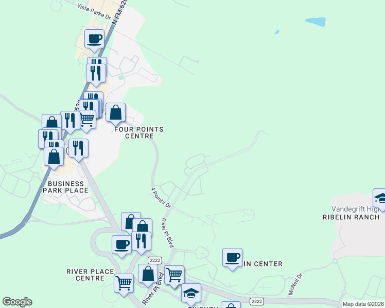map of restaurants, bars, coffee shops, grocery stores, and more near 11008 Cut Plains Loop in Austin