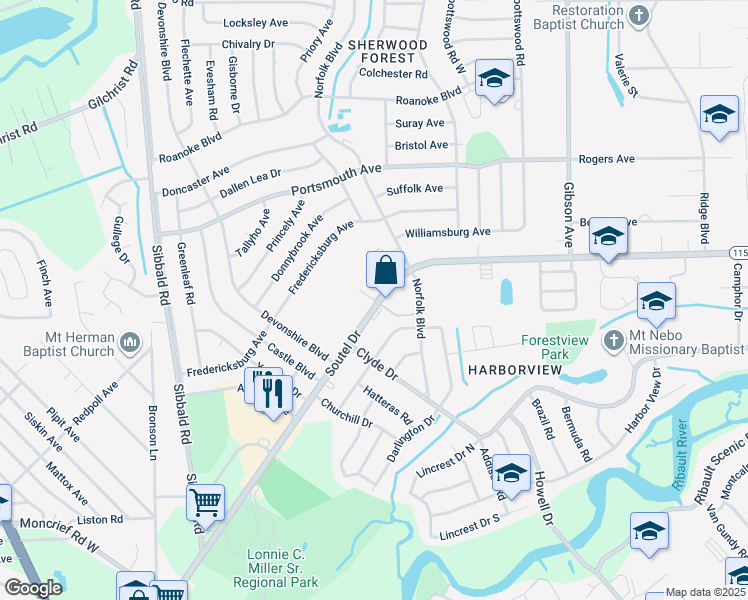 map of restaurants, bars, coffee shops, grocery stores, and more near Marlbrook Street in Jacksonville