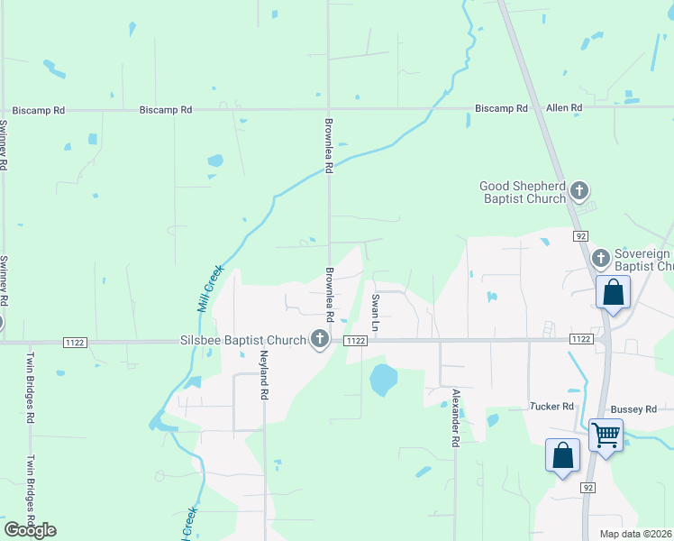map of restaurants, bars, coffee shops, grocery stores, and more near Brownlea Road in Silsbee