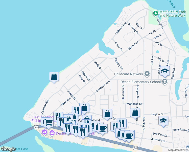 map of restaurants, bars, coffee shops, grocery stores, and more near 3583 Grand Oaks Way in Destin