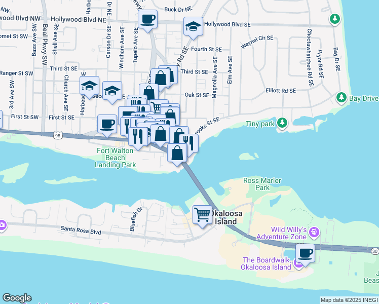 map of restaurants, bars, coffee shops, grocery stores, and more near 235 Alconese Avenue Southeast in Fort Walton Beach
