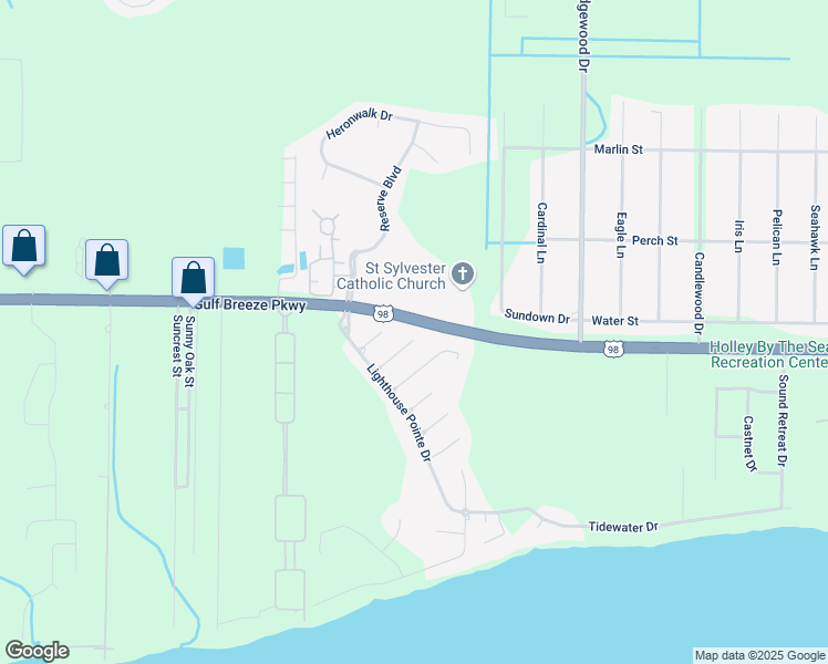 map of restaurants, bars, coffee shops, grocery stores, and more near 6476 Starfish Cove in Gulf Breeze