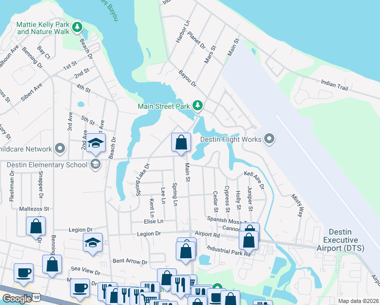 map of restaurants, bars, coffee shops, grocery stores, and more near 509 Main Street in Destin
