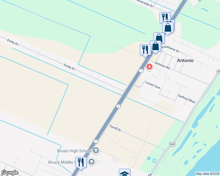 map of restaurants, bars, coffee shops, grocery stores, and more near 2610 Emily Drive in Port Allen