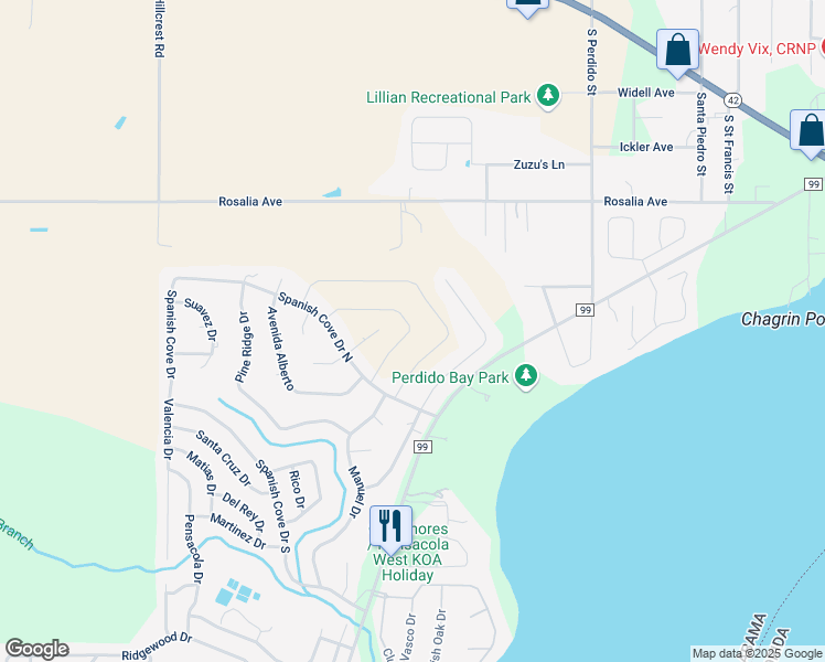 map of restaurants, bars, coffee shops, grocery stores, and more near 2741 Santa Rosa Drive in Lillian