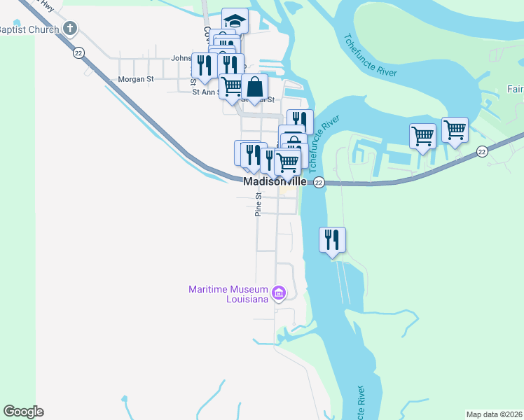map of restaurants, bars, coffee shops, grocery stores, and more near 907 Pine Street in Madisonville