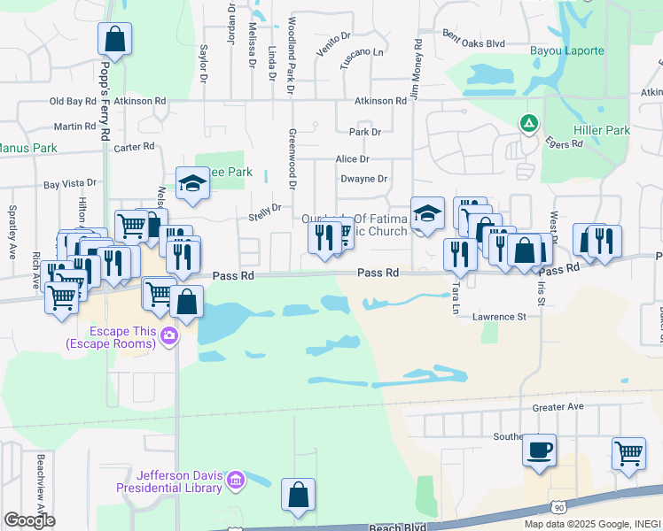 map of restaurants, bars, coffee shops, grocery stores, and more near in Biloxi