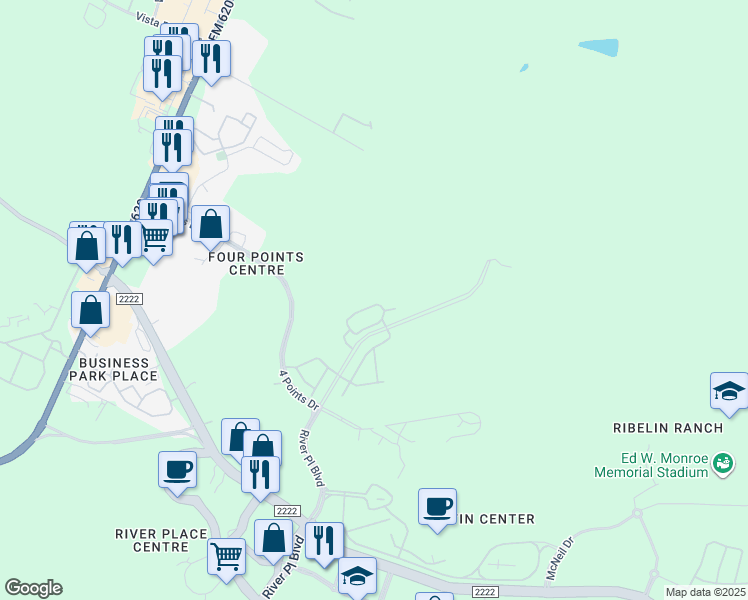 map of restaurants, bars, coffee shops, grocery stores, and more near 10914 Hidden Caves Way in Austin