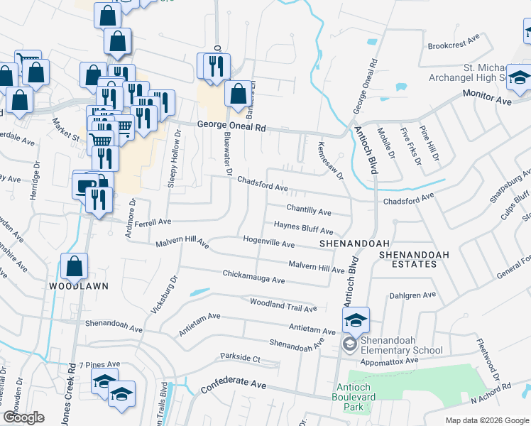 map of restaurants, bars, coffee shops, grocery stores, and more near 5326 Wilderness Drive in Baton Rouge