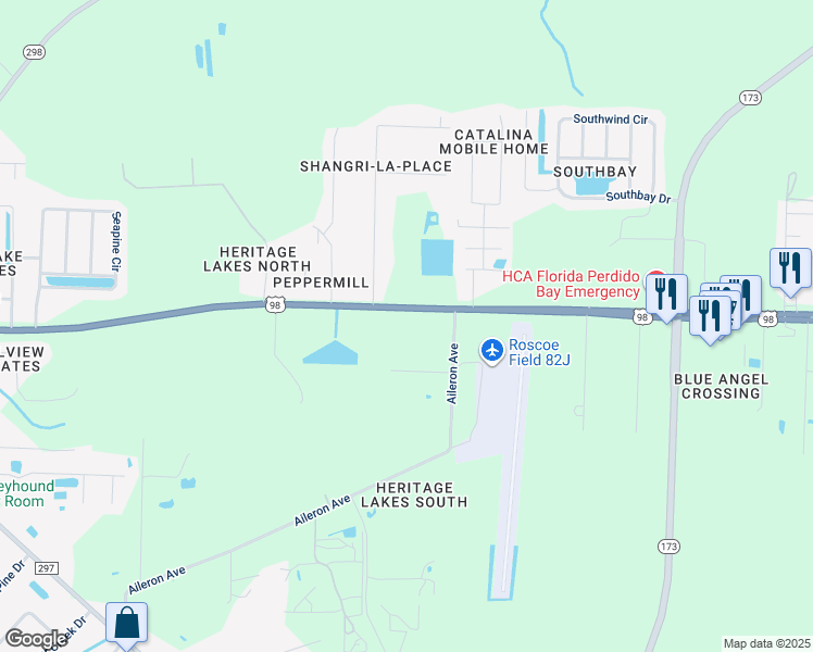 map of restaurants, bars, coffee shops, grocery stores, and more near 9725 U.S. 98 in Pensacola
