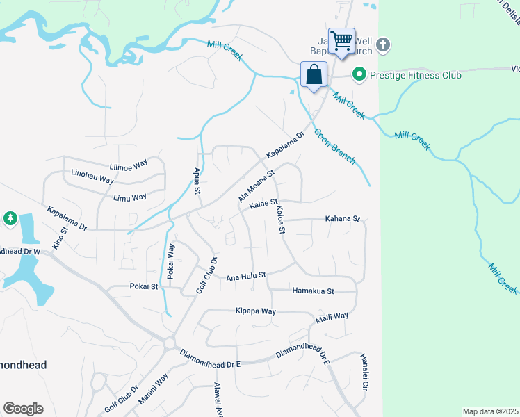 map of restaurants, bars, coffee shops, grocery stores, and more near 9832 Kalae Street in Diamondhead