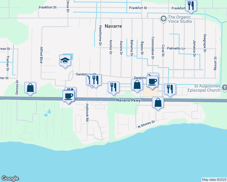 map of restaurants, bars, coffee shops, grocery stores, and more near 1876 Falling Leaves Court in Navarre