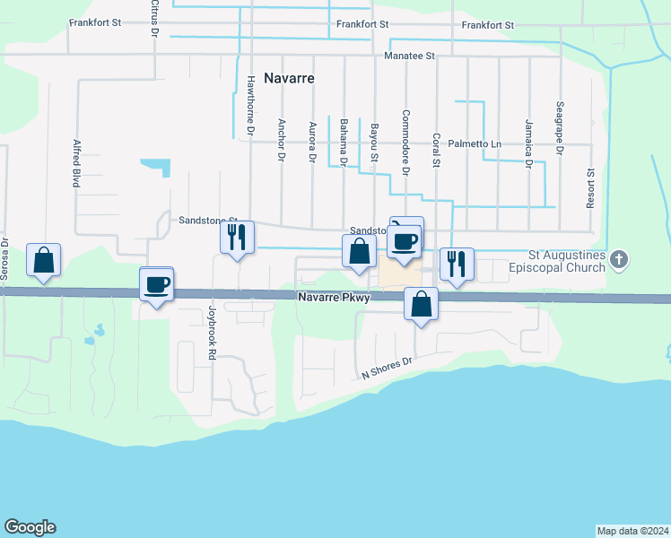 map of restaurants, bars, coffee shops, grocery stores, and more near 7478 Autumn Trace Boulevard in Navarre