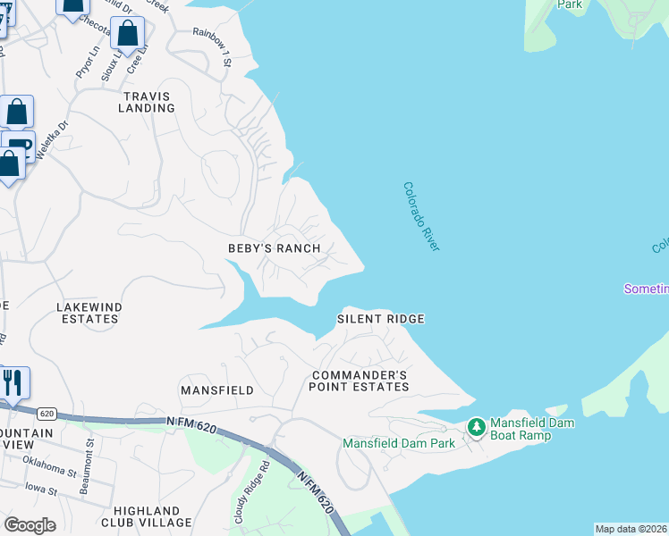 map of restaurants, bars, coffee shops, grocery stores, and more near 14730 Hornsby Hill Road in Austin