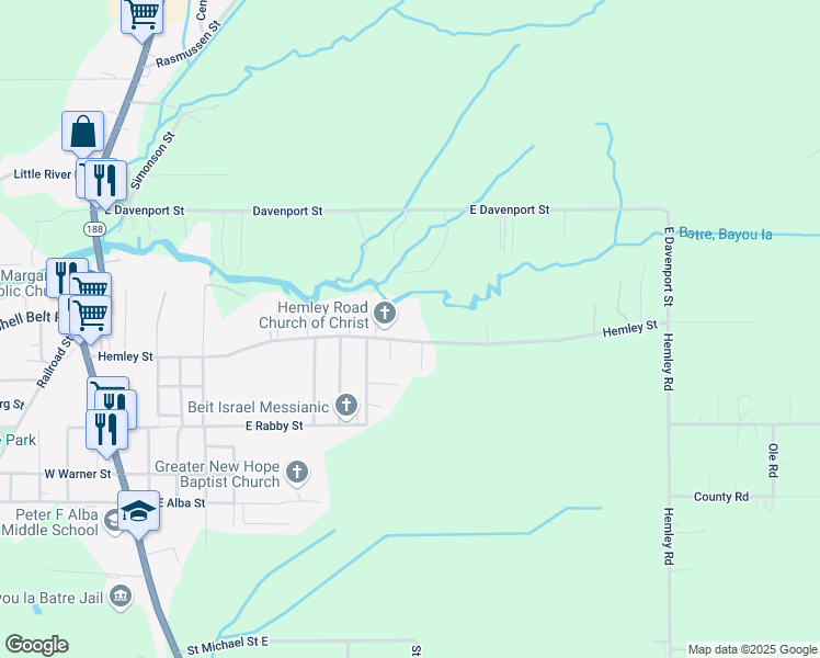 map of restaurants, bars, coffee shops, grocery stores, and more near 13825 Sprinkle Avenue in Bayou La Batre