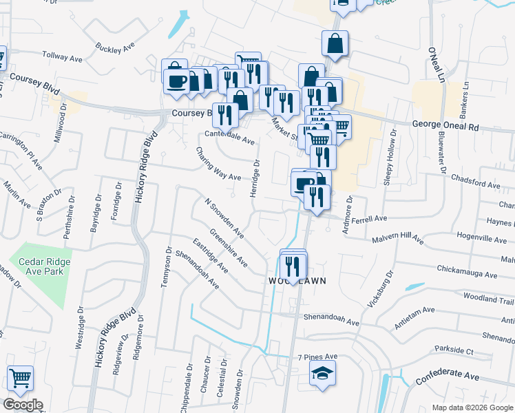 map of restaurants, bars, coffee shops, grocery stores, and more near 5331 Herridge Drive in Baton Rouge