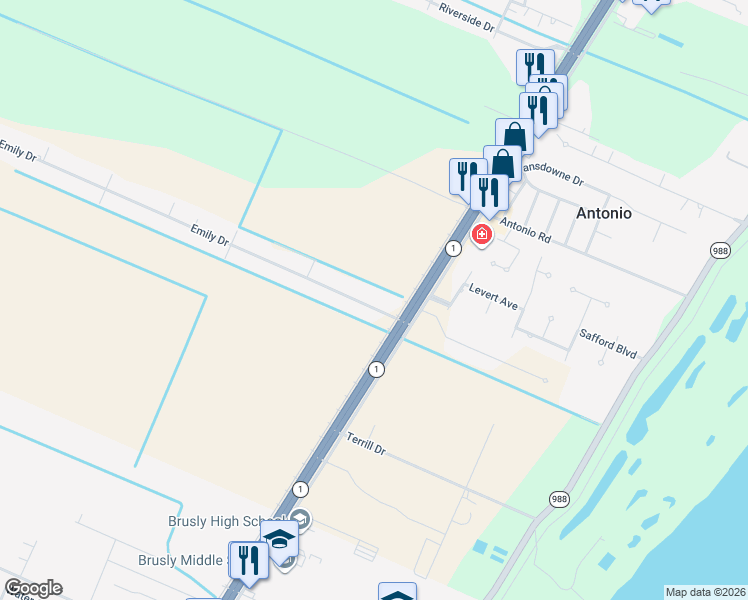 map of restaurants, bars, coffee shops, grocery stores, and more near 2520 Emily Drive in Port Allen