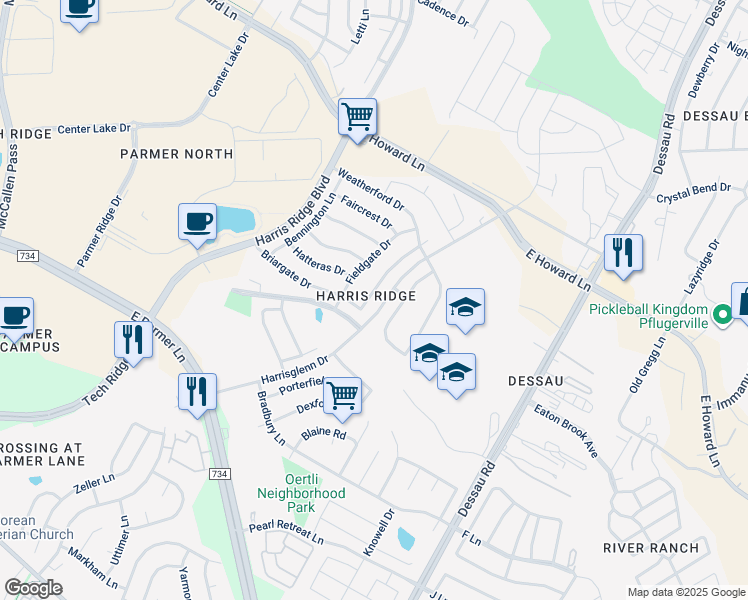 map of restaurants, bars, coffee shops, grocery stores, and more near 13107 Rochester Lane in Austin