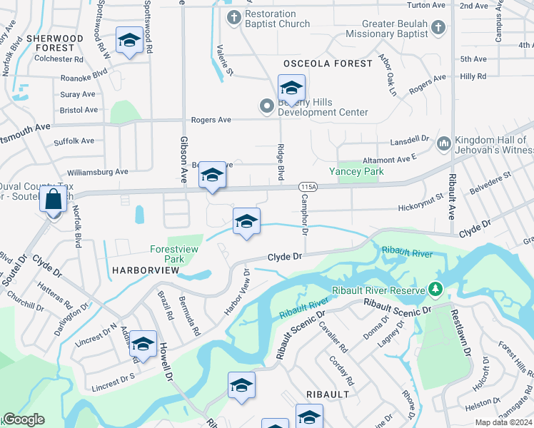 map of restaurants, bars, coffee shops, grocery stores, and more near 3730 Soutel Drive in Jacksonville