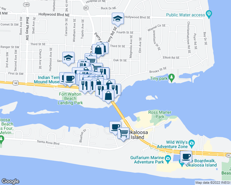 map of restaurants, bars, coffee shops, grocery stores, and more near 235 Alconese Avenue Southeast in Fort Walton Beach