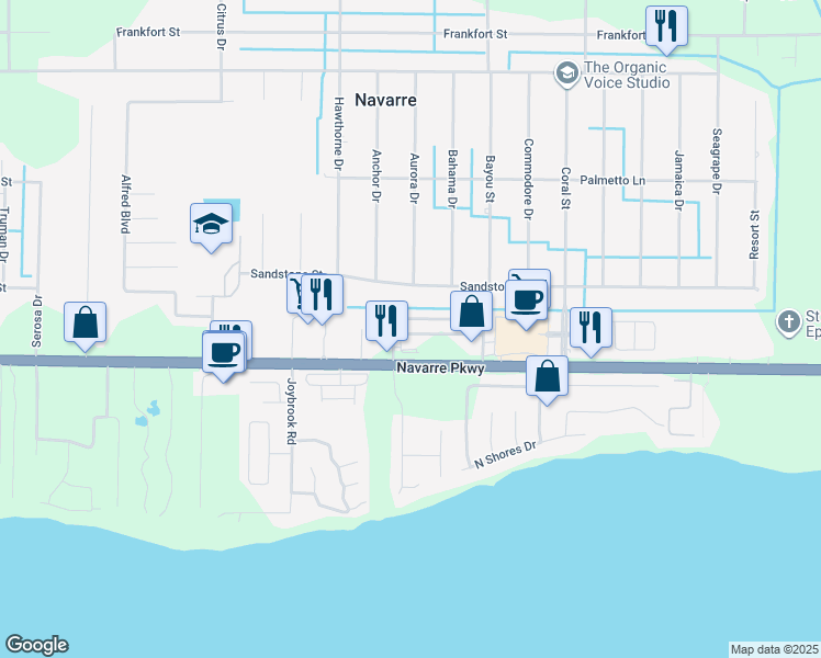 map of restaurants, bars, coffee shops, grocery stores, and more near 7458 Autumn Trace Boulevard in Navarre
