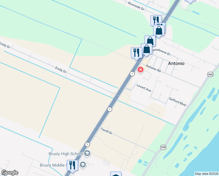 map of restaurants, bars, coffee shops, grocery stores, and more near 2520 Emily Drive in Port Allen