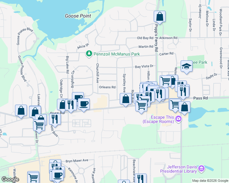 map of restaurants, bars, coffee shops, grocery stores, and more near 328 Carter Road in Biloxi