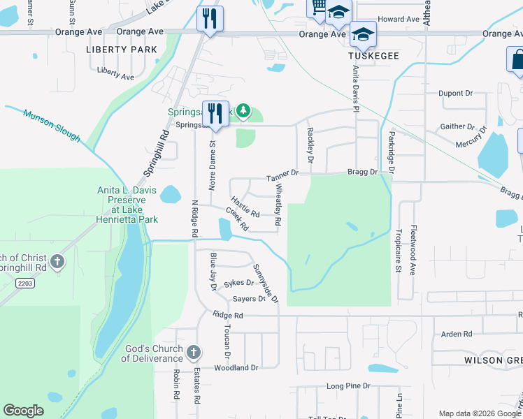 map of restaurants, bars, coffee shops, grocery stores, and more near 1108 Hastie Road in Tallahassee