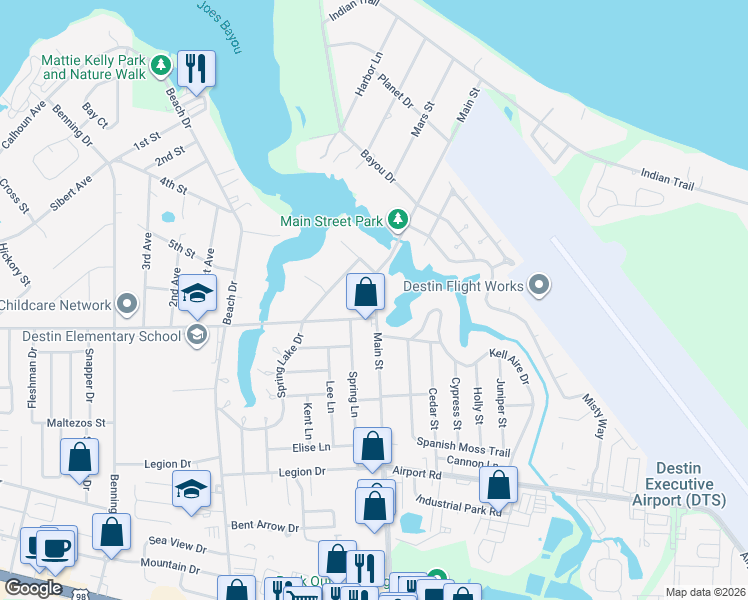 map of restaurants, bars, coffee shops, grocery stores, and more near 509 Main Street in Destin