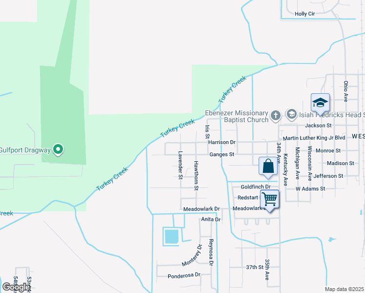 map of restaurants, bars, coffee shops, grocery stores, and more near 4401 Harrison Drive in Gulfport