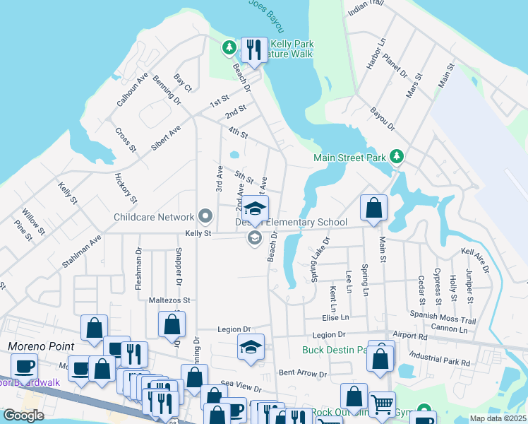 map of restaurants, bars, coffee shops, grocery stores, and more near 506 1st Avenue in Destin