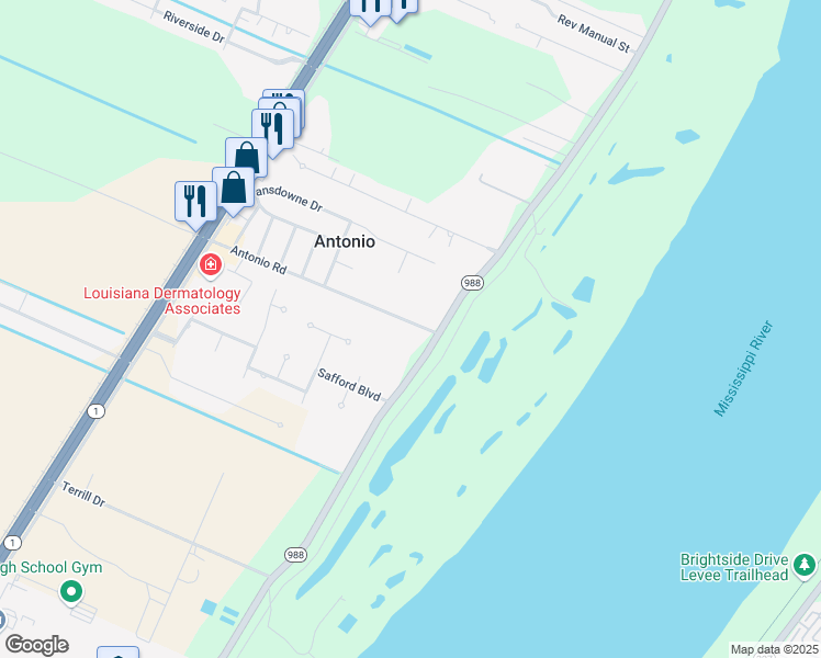 map of restaurants, bars, coffee shops, grocery stores, and more near 4626 South River Road in Port Allen