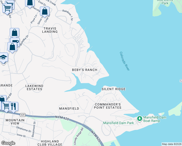 map of restaurants, bars, coffee shops, grocery stores, and more near 14711 Hornsby Hill Road in Austin