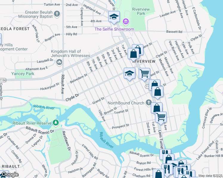 map of restaurants, bars, coffee shops, grocery stores, and more near 9026 6th Avenue in Jacksonville