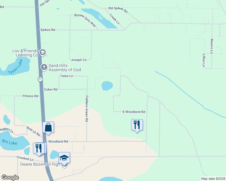map of restaurants, bars, coffee shops, grocery stores, and more near 607 East Woodland Road in Panama City