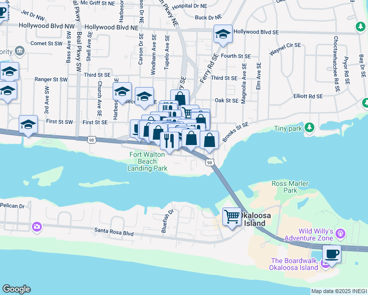 map of restaurants, bars, coffee shops, grocery stores, and more near 218 Miracle Strip Parkway Southeast in Fort Walton Beach