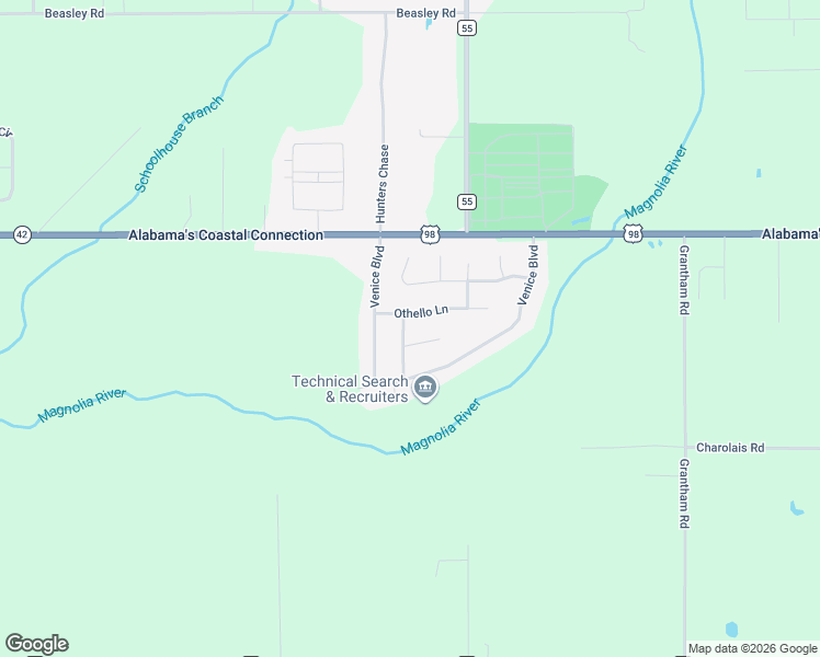 map of restaurants, bars, coffee shops, grocery stores, and more near 16414 Othello Ln in Foley