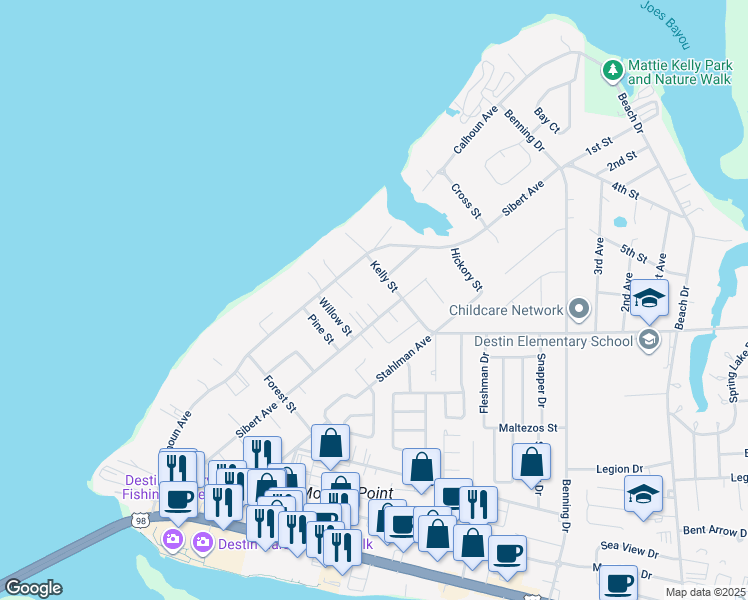 map of restaurants, bars, coffee shops, grocery stores, and more near 3583 Grand Oaks Way in Destin