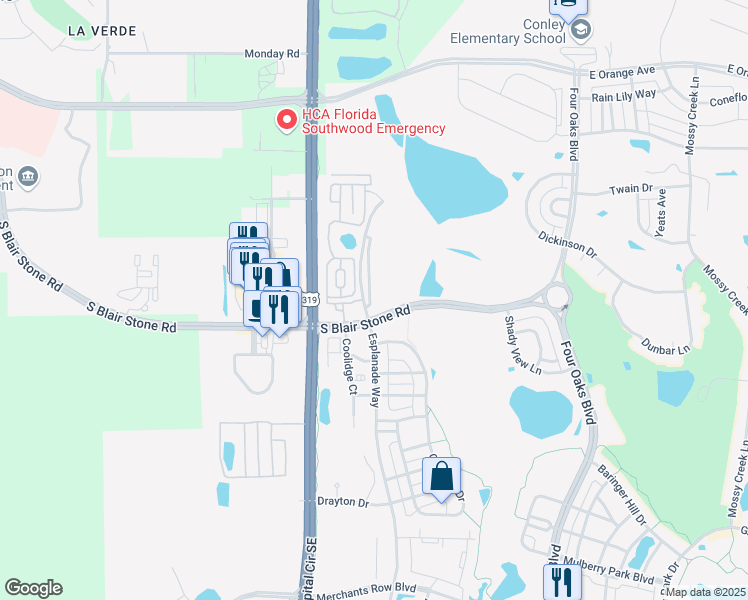 map of restaurants, bars, coffee shops, grocery stores, and more near 3577 Esplanade Way in Tallahassee