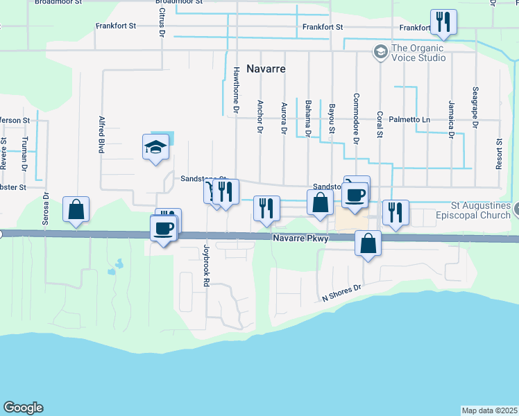 map of restaurants, bars, coffee shops, grocery stores, and more near 1876 Falling Leaves Court in Navarre