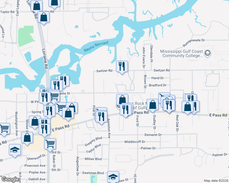 map of restaurants, bars, coffee shops, grocery stores, and more near 1768 Magnolia Street in Gulfport